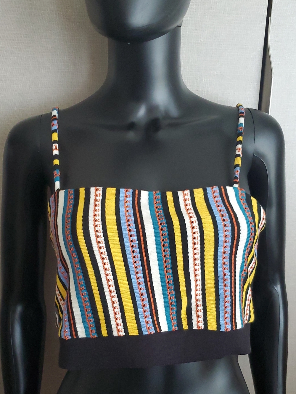 NWT Zara Striped Knit Crop Top - Yellow, Blue, Black, White